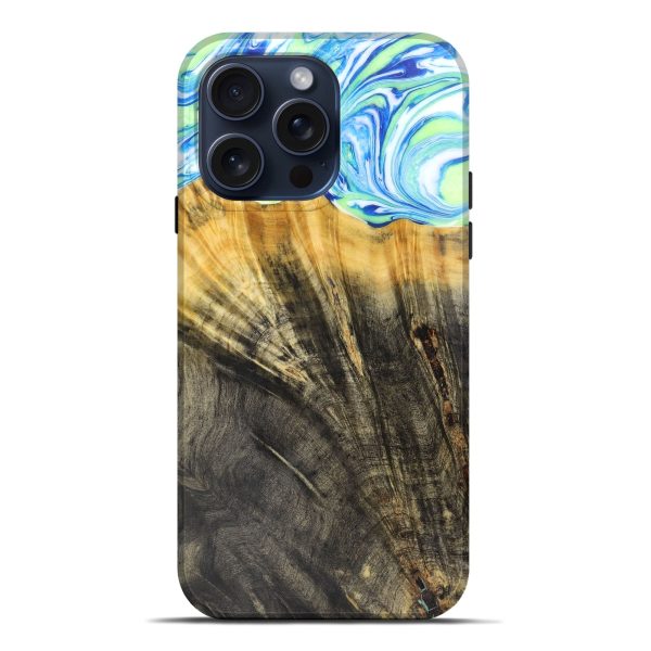 iPhone 15 Pro Max Wood+Resin Live Edge Phone Case - Gillian (Green, 659654) For Cheap