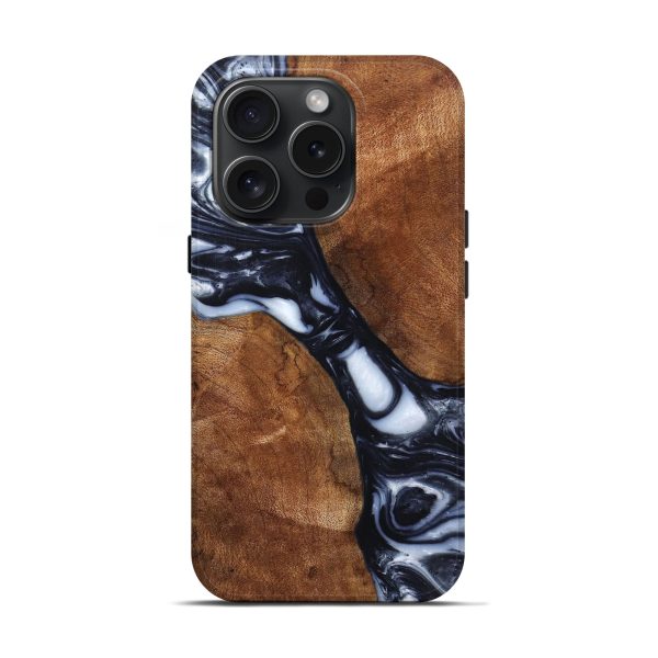 iPhone 15 Pro Wood+Resin Live Edge Phone Case - Magnolia (Black & White, 659251) on Sale