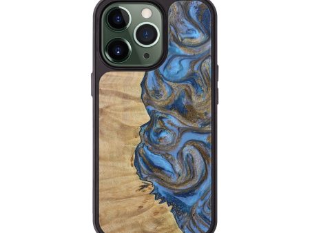 iPhone 13 Pro Wood+Resin Phone Case - Alton (Teal & Gold, 656488) on Sale