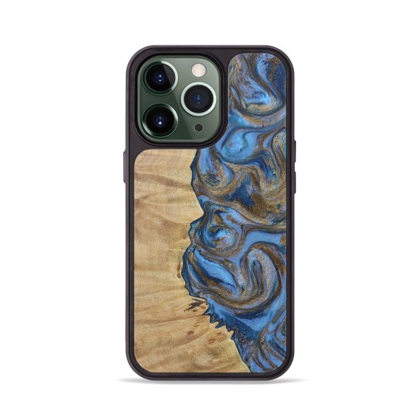 iPhone 13 Pro Wood+Resin Phone Case - Alton (Teal & Gold, 656488) on Sale