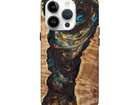 iPhone 15 Pro Wood+Resin Live Edge Phone Case - Ada (Teal & Gold, 658682) Sale