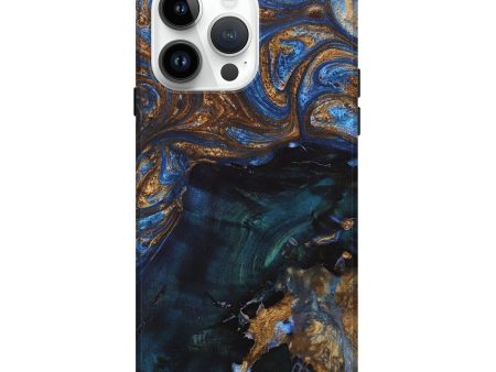 iPhone 15 Pro Max Wood+Resin Live Edge Phone Case - Tevin (Teal & Gold, 658699) Online Sale