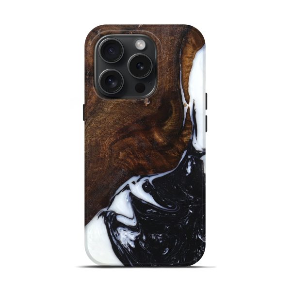 iPhone 15 Pro Wood+Resin Live Edge Phone Case - Malik (Black & White, 660772) For Cheap