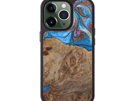 iPhone 13 Pro Wood+Resin Phone Case - Bette (Teal & Gold, 660674) Cheap