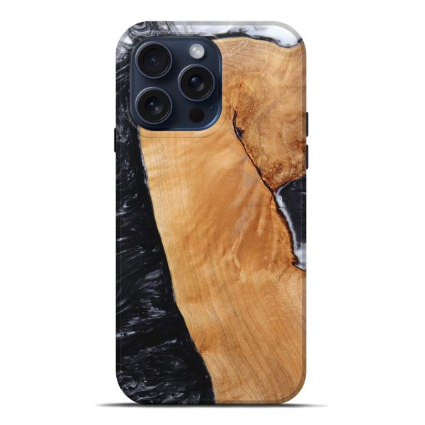 iPhone 15 Pro Max Wood+Resin Live Edge Phone Case - Amari (Black & White, 660778) on Sale