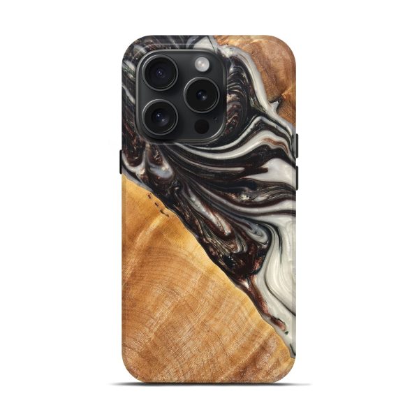 iPhone 15 Pro Wood+Resin Live Edge Phone Case - Sarah (Black & White, 660760) Hot on Sale