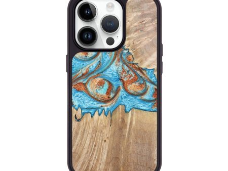 iPhone 15 Pro Wood+Resin Phone Case - Theo (Teal & Gold, 659030) For Cheap