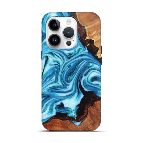 iPhone 15 Pro Wood+Resin Live Edge Phone Case - Lennox (Blue, 658726) Online Sale