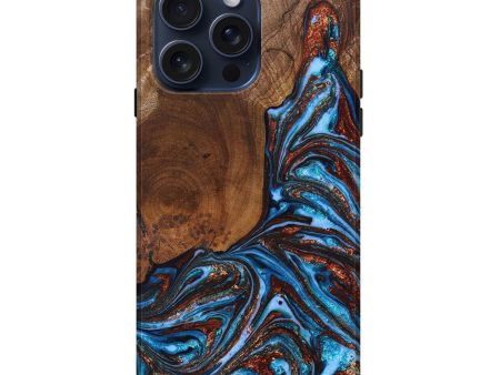 iPhone 15 Pro Max Wood+Resin Live Edge Phone Case - Alec (Teal & Gold, 660020) Hot on Sale