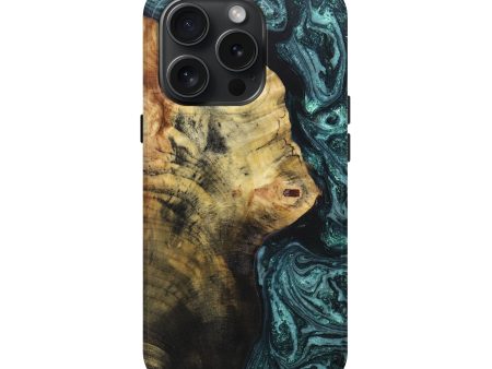 iPhone 15 Pro Wood+Resin Live Edge Phone Case - Angelina (Green, 659490) Cheap