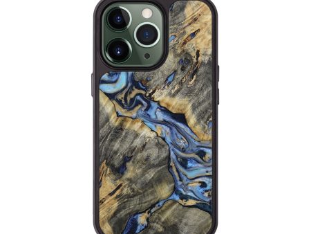 iPhone 13 Pro Wood+Resin Phone Case - Sophia (Teal & Gold, 655619) Online Hot Sale