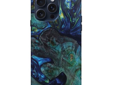 iPhone 15 Pro Max Wood+Resin Live Edge Phone Case - Victoria (Blue, 659276) For Sale