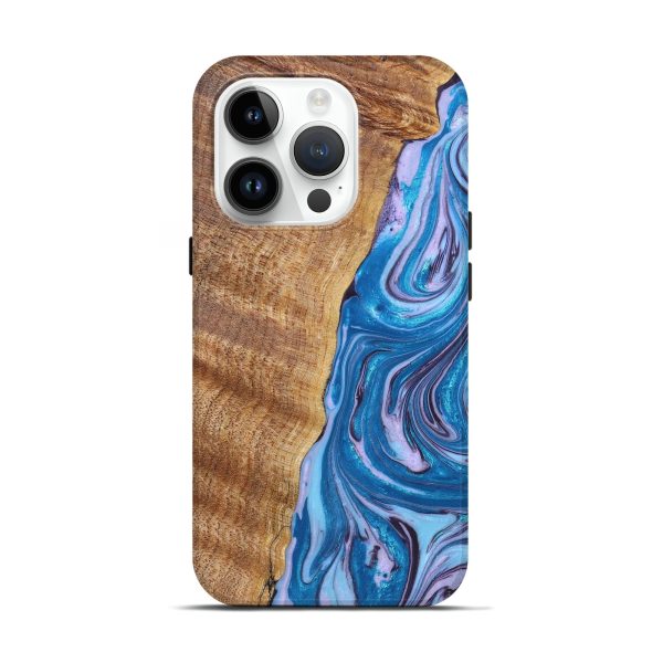 iPhone 15 Pro Wood+Resin Live Edge Phone Case - Lonnie (Blue, 658796) For Cheap