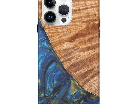 iPhone 15 Pro Max Wood+Resin Live Edge Phone Case - Victoria (Teal & Gold, 657888) Online now