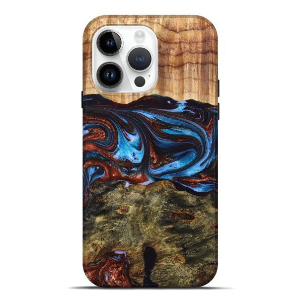 iPhone 15 Pro Max Wood+Resin Live Edge Phone Case - Aria (Teal & Gold, 658680) Online now