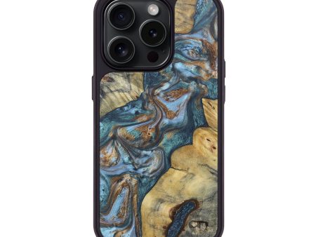 iPhone 15 Pro Burl Wood Phone Case - Gladys (Teal & Gold, 659985) For Discount