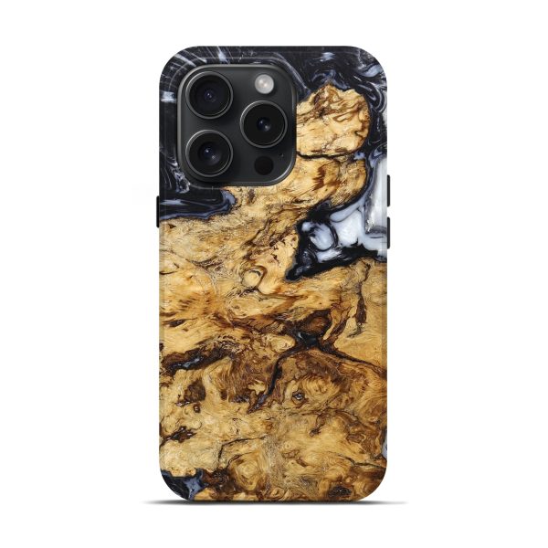 iPhone 15 Pro Wood+Resin Live Edge Phone Case - Maria (Black & White, 660787) Discount